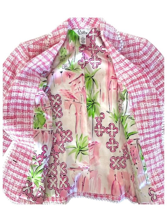 Lilly Pulitzer Mizner Pink Tweed Boucle Silk Lined Blazer Jacket Sz 4 Vintage - Picture 4 of 9